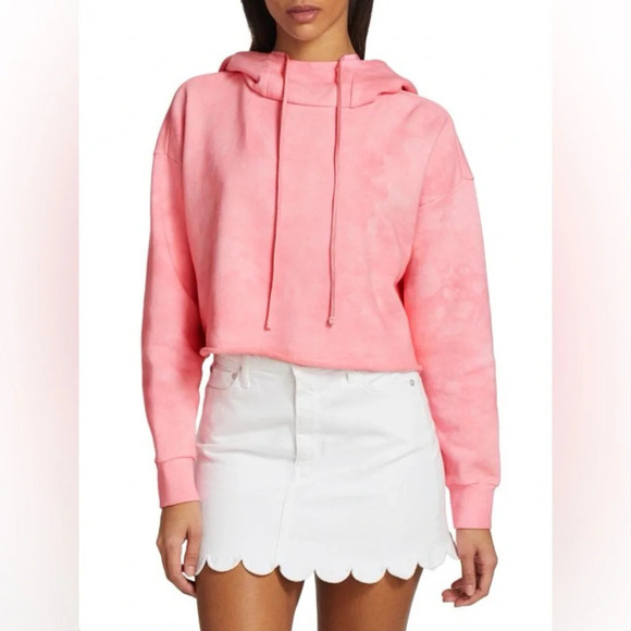 ALICE + OLIVIA Pink Nikki Valentines Cropped Hooded Pullover Sweatshirt - Picture 1 of 12